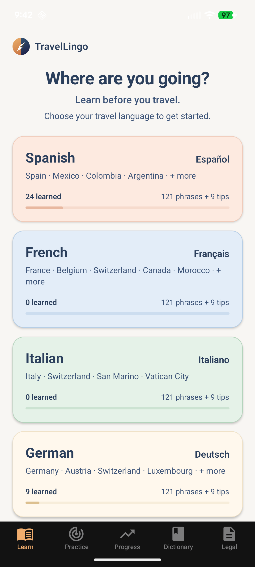 TravelLingo app screenshot