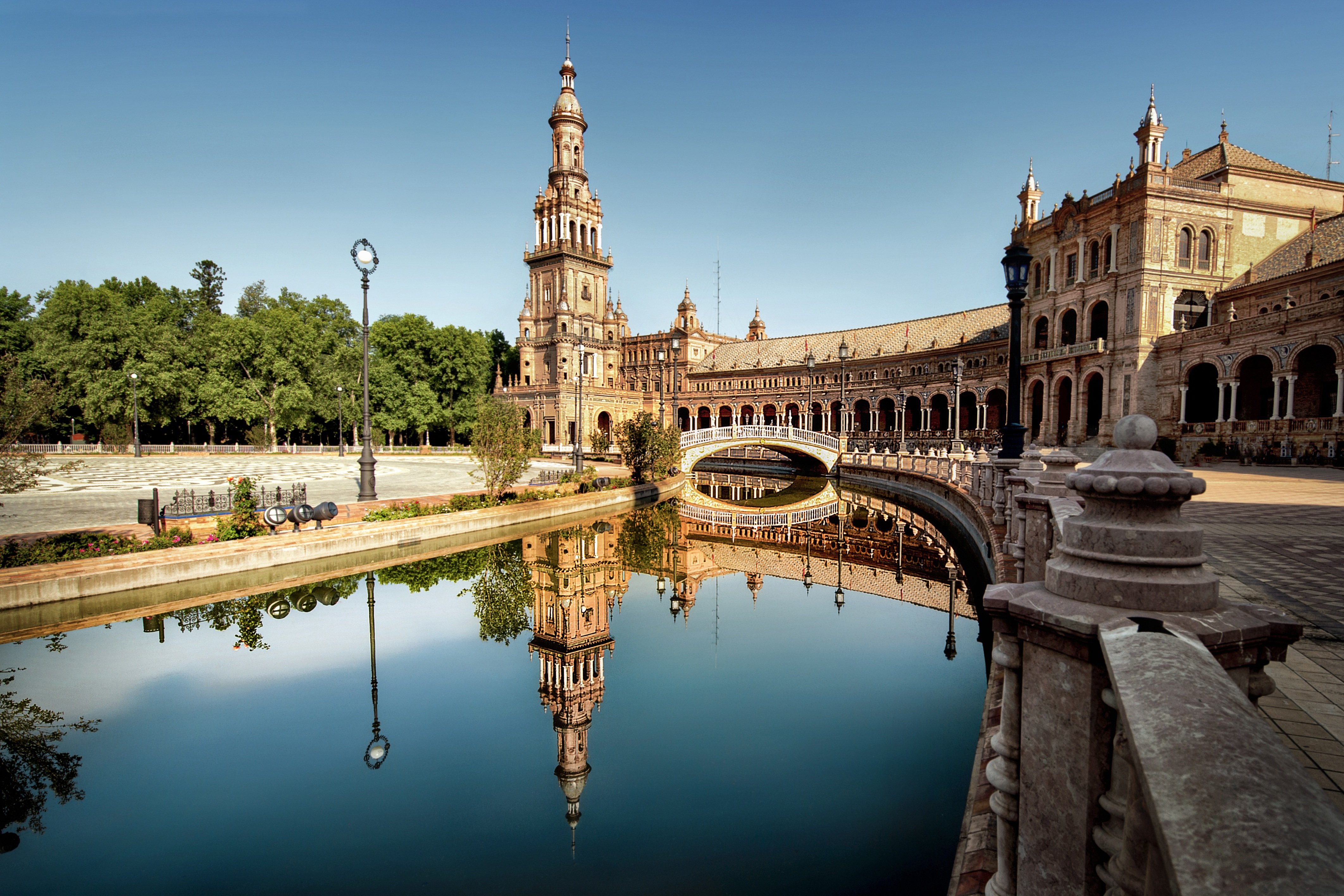 Historic Spanish plaza and architecture in Spain